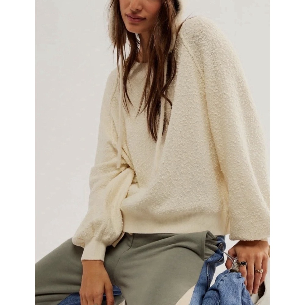 Free People Found My Friend Pullover Boucle Sweater Size Small Cream /Ivory